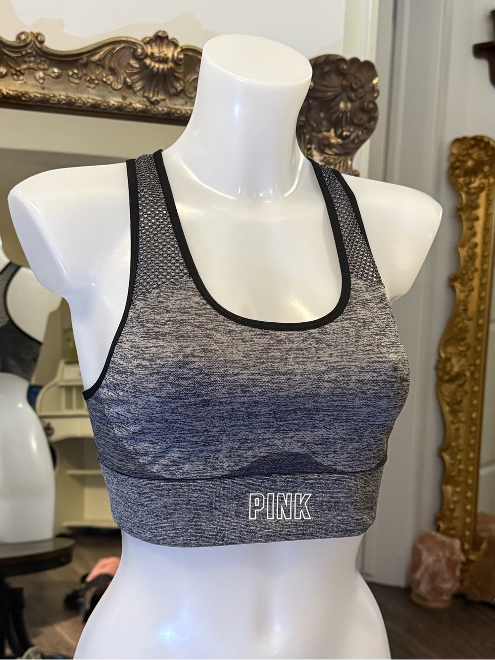 PINK Victoria's Secret Gray Heather Seamless Racerback Sports Bra
